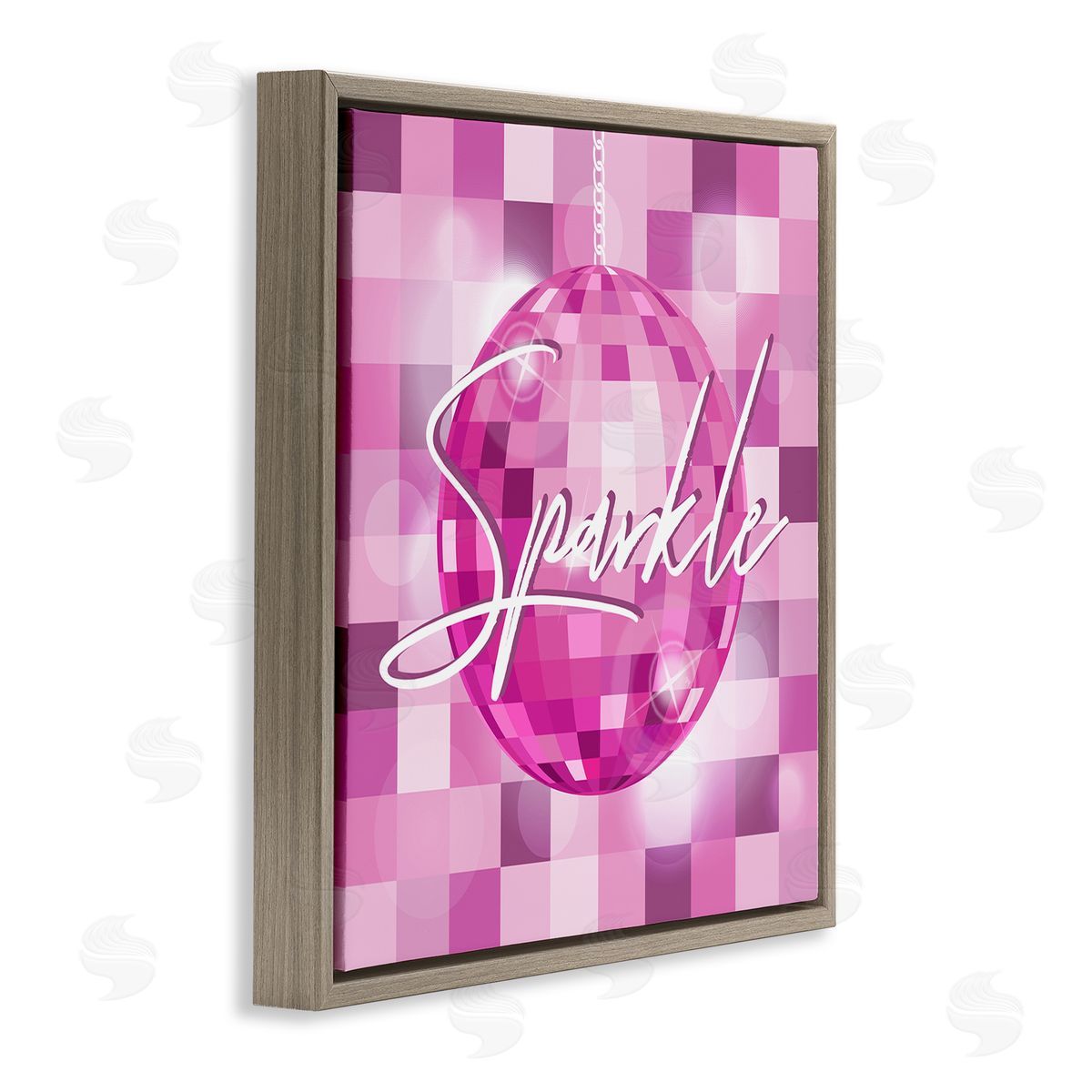 Martina Pavlova Sparkle Pink Disco Ball Pattern Brown Floating Frame Canvas Wall Art Print