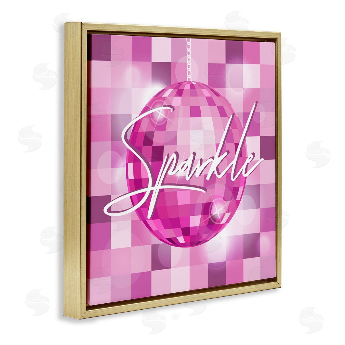 Martina Pavlova Sparkle Pink Disco Ball Pattern Gold Floating Frame Canvas Wall Art Print