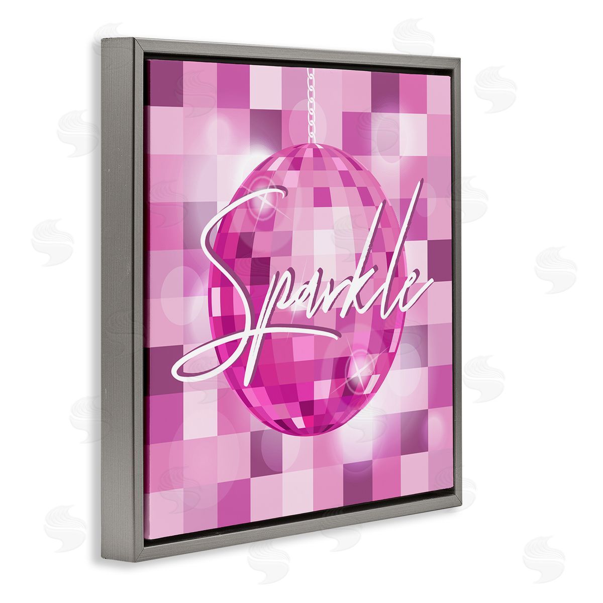 Martina Pavlova Sparkle Pink Disco Ball Pattern Gray Floating Frame Canvas Wall Art Print