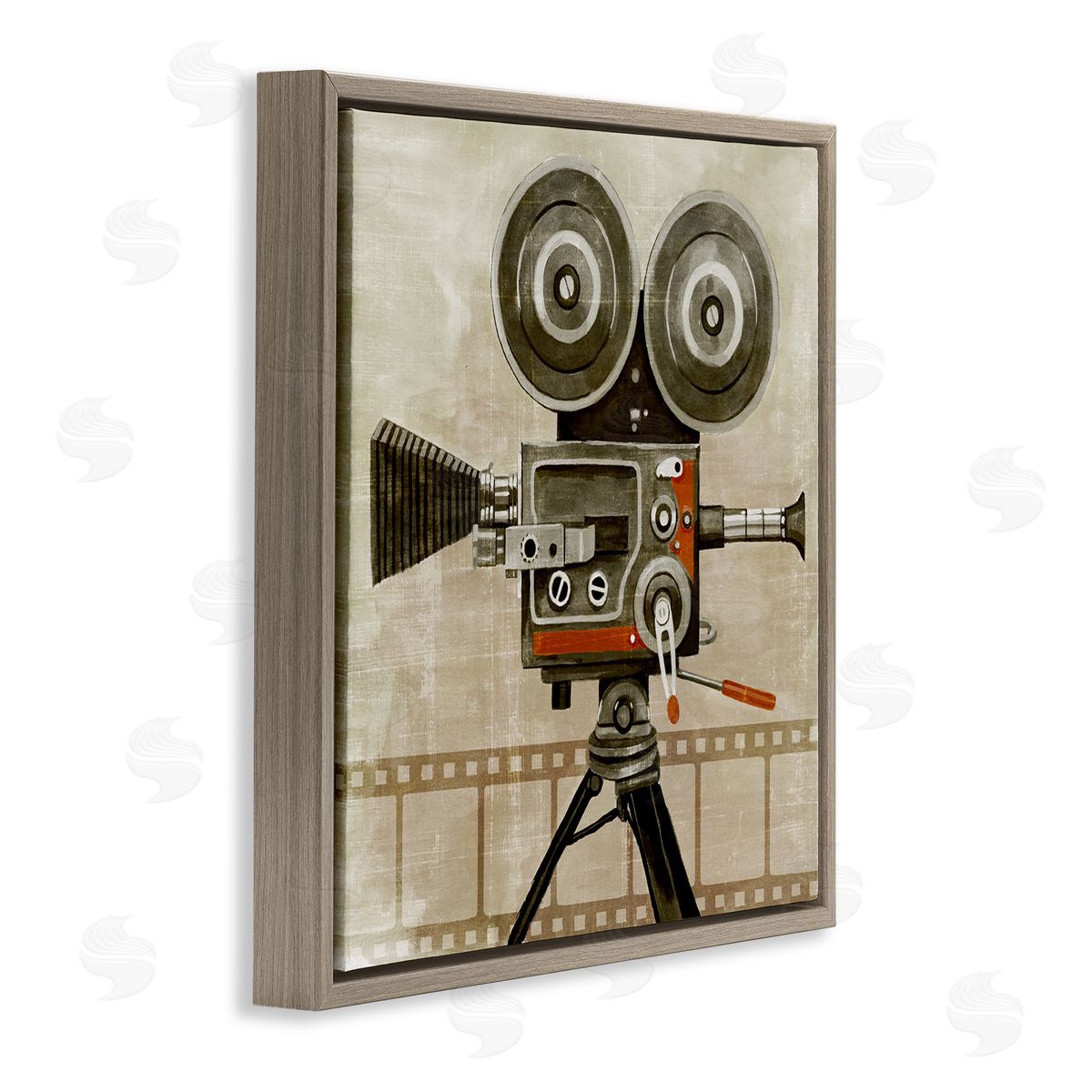 Grace Popp Vintage Movie Video Camera  Brown Floating Frame Canvas Wall Art Print