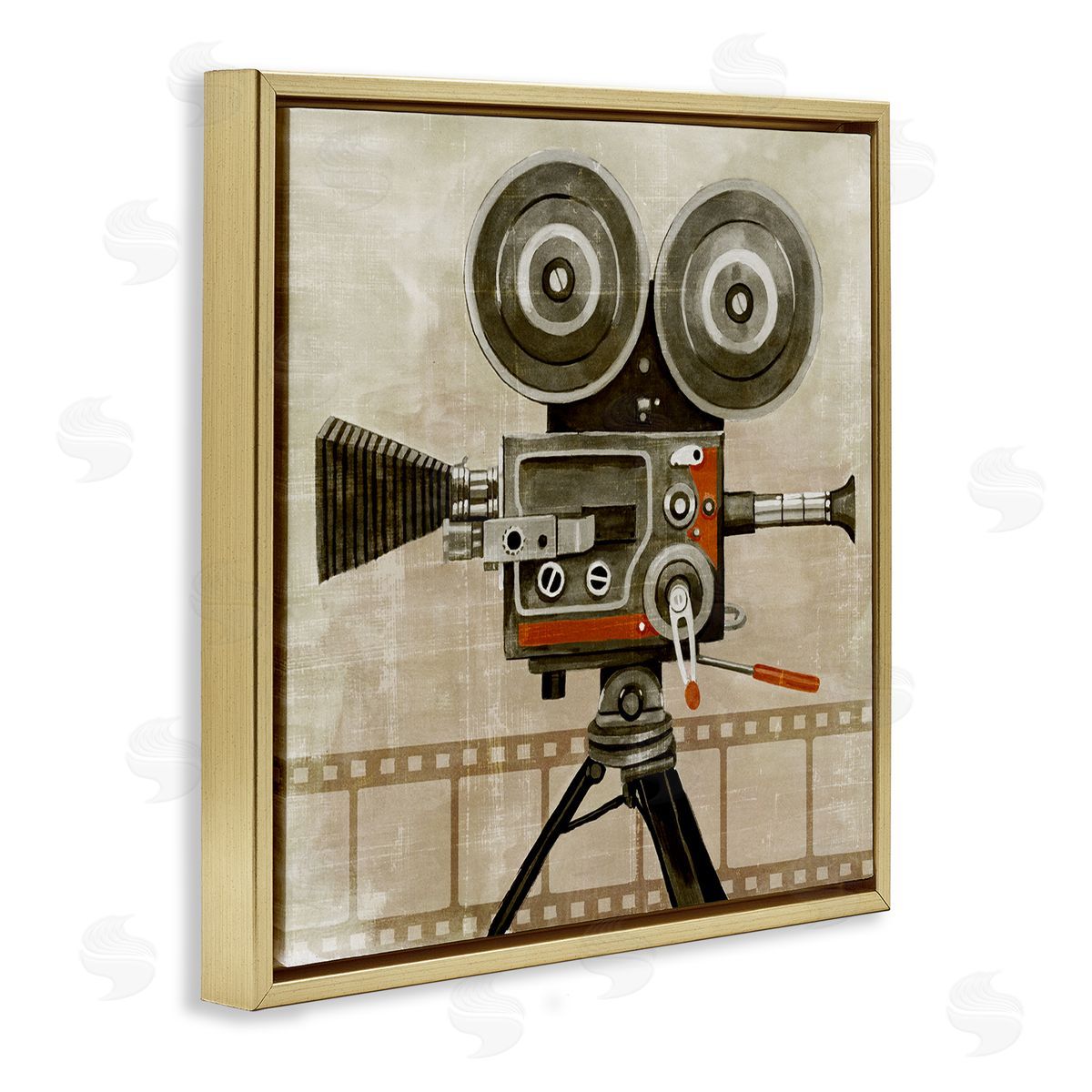 Grace Popp Vintage Movie Video Camera  Gold Floating Frame Canvas Wall Art Print