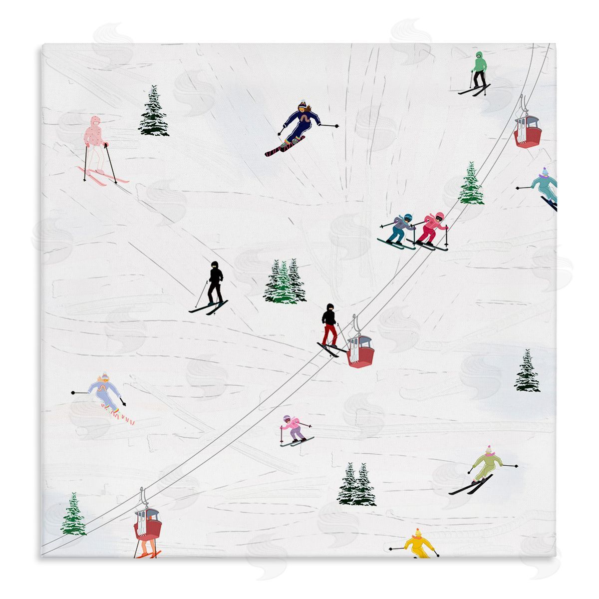 Ashley Singleton Skiing Slopes Winter Snow Scene Stretched Canvas Wall Art Print