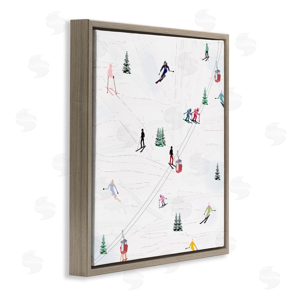 Ashley Singleton Skiing Slopes Winter Snow Scene Brown Floating Frame Canvas Wall Art Print
