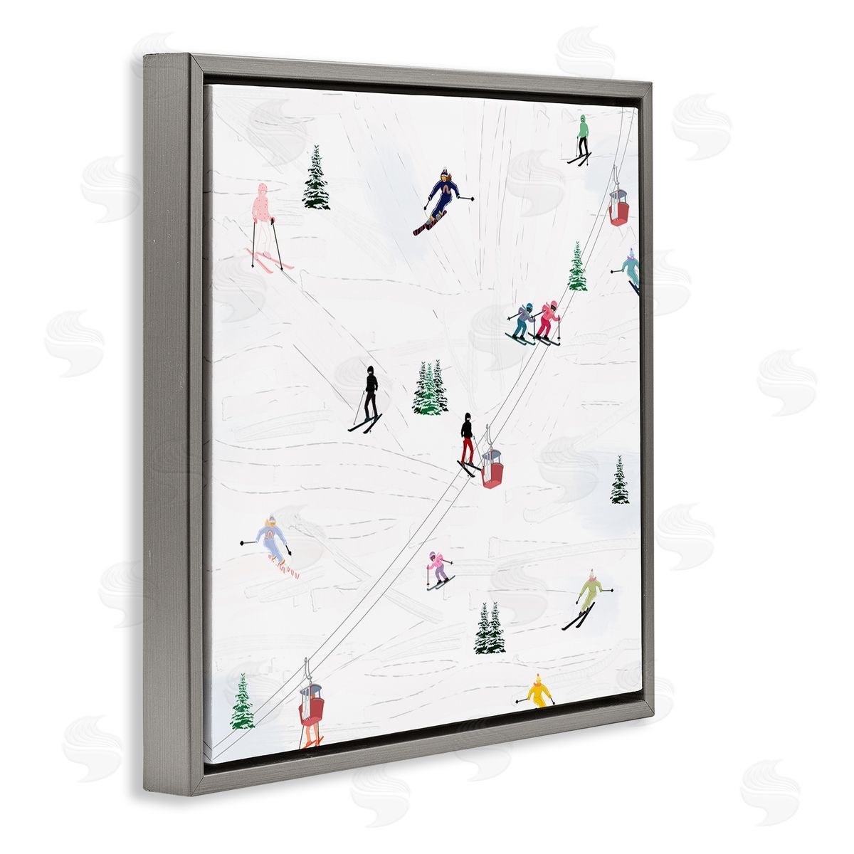 Ashley Singleton Skiing Slopes Winter Snow Scene Gray Floating Frame Canvas Wall Art Print