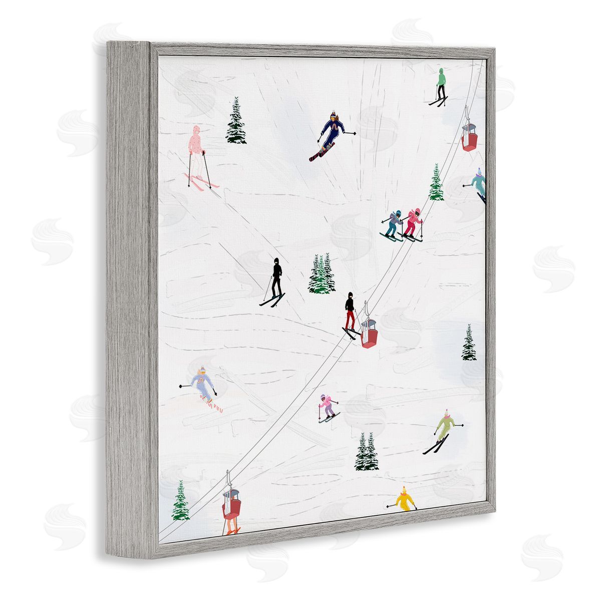 Ashley Singleton Skiing Slopes Winter Snow Scene Gray Framed Glicee Wall Art Print