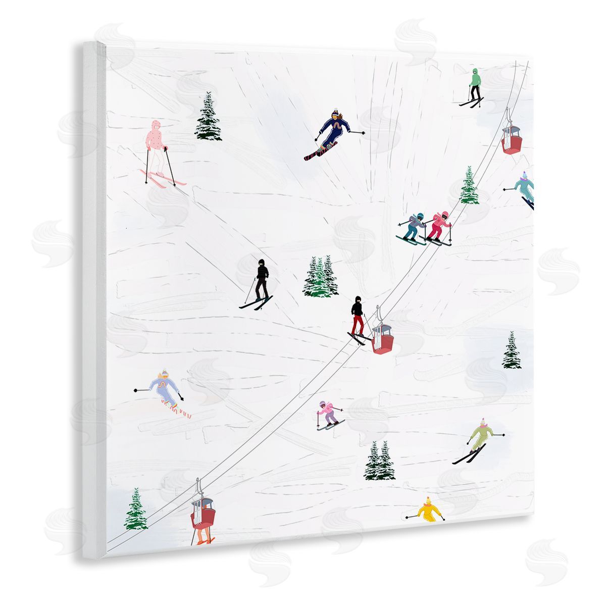 Ashley Singleton Skiing Slopes Winter Snow Scene Wooden Wall Plaque Art Print