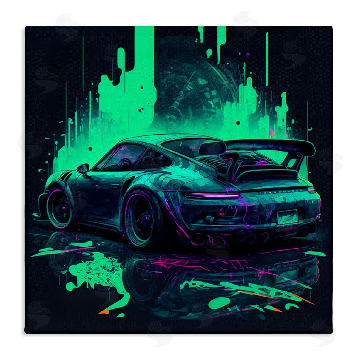 CyberGeek Design Urban Sports Car Neon Graffiti Stretched Canvas Wall Art Print
