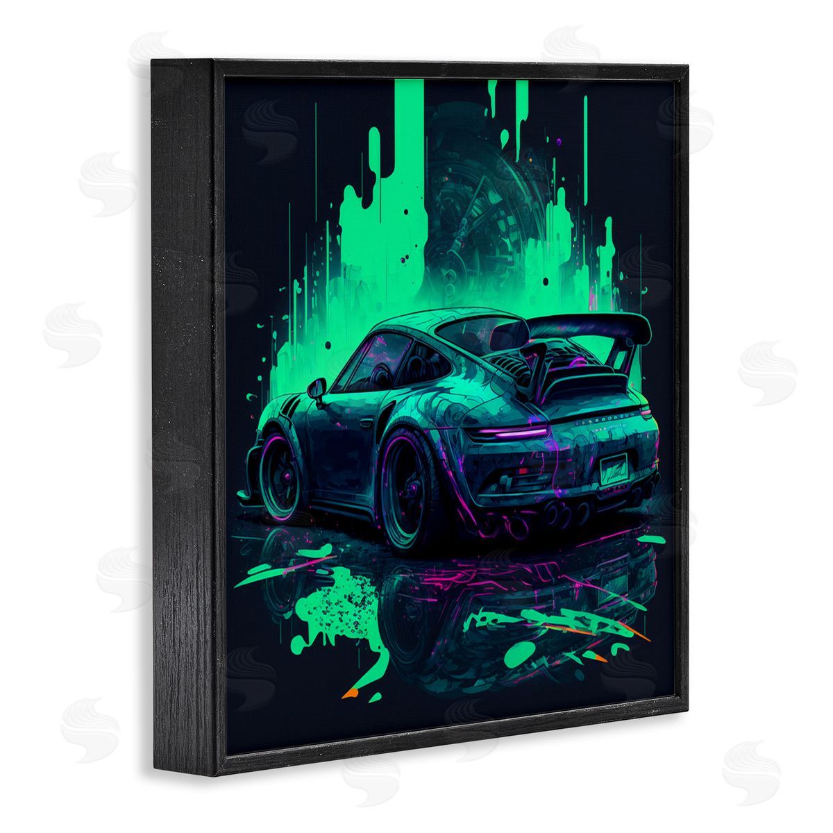 CyberGeek Design Urban Sports Car Neon Graffiti Black Framed Glicee Wall Art Print