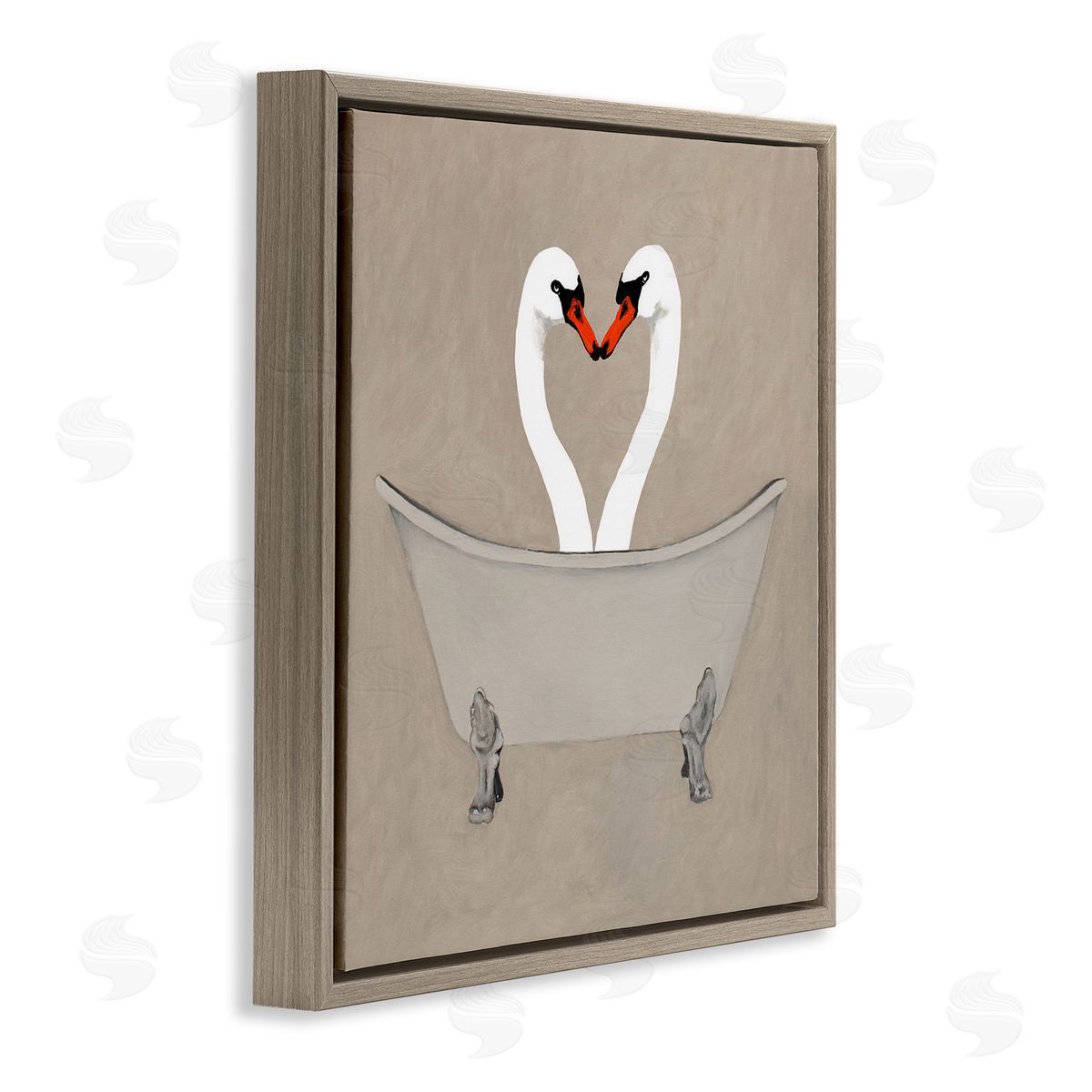 Coco de Paris Two Swans Heart Shape Bathtub Brown Floating Frame Canvas Wall Art Print
