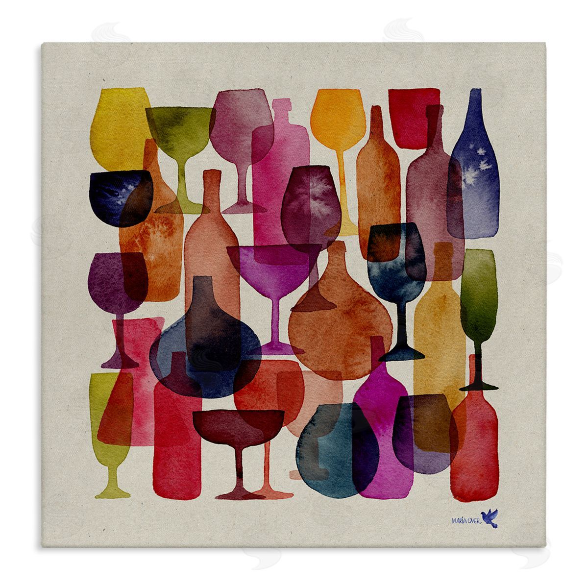 Maria Over Modern Overlapping Wine Glasses Stretched Canvas Wall Art Print