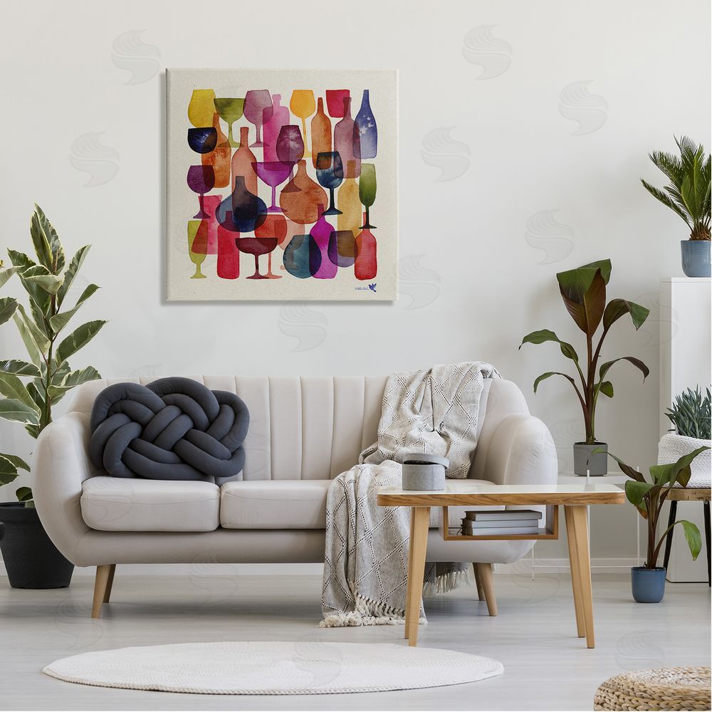 Maria Over Modern Overlapping Wine Glasses Canvas Wall Art in Room