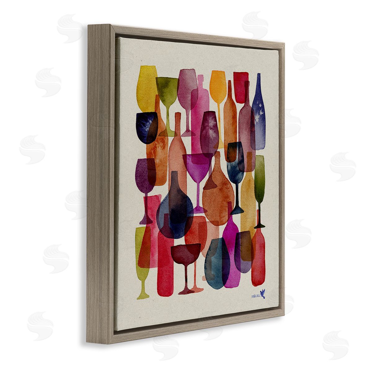 Maria Over Modern Overlapping Wine Glasses Brown Floating Frame Canvas Wall Art Print