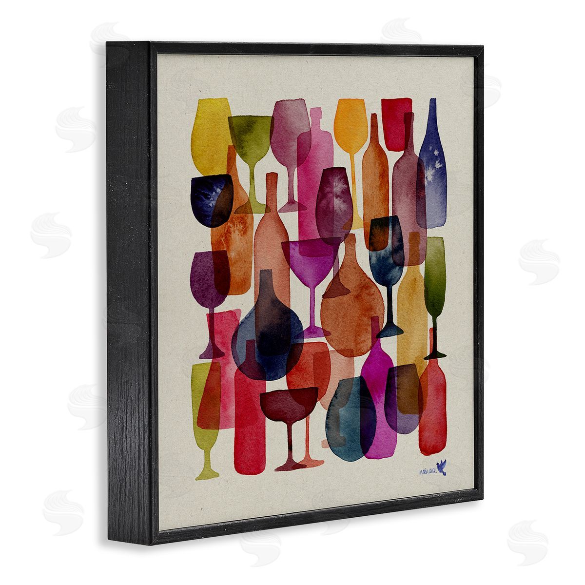 Maria Over Modern Overlapping Wine Glasses Black Framed Glicee Wall Art Print