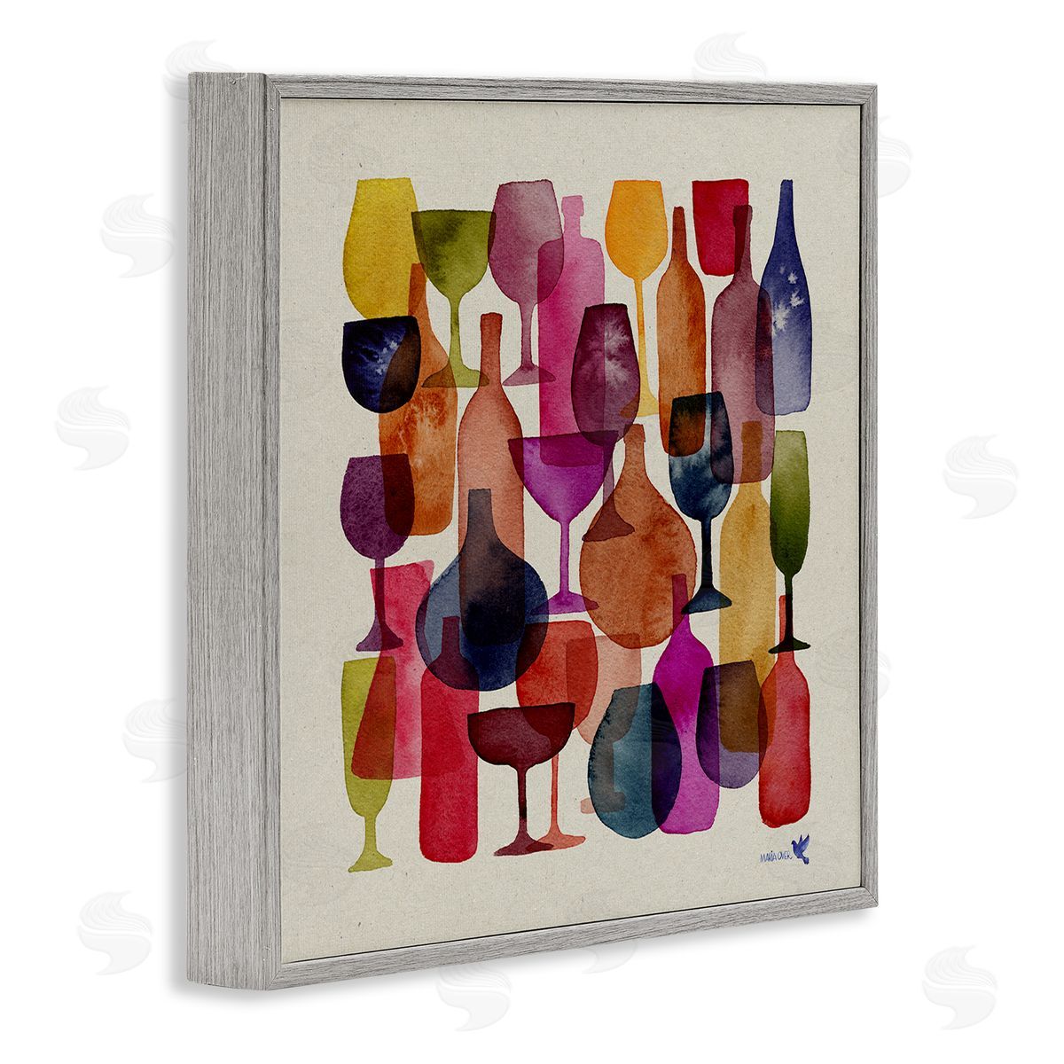 Maria Over Modern Overlapping Wine Glasses Gray Framed Glicee Wall Art Print