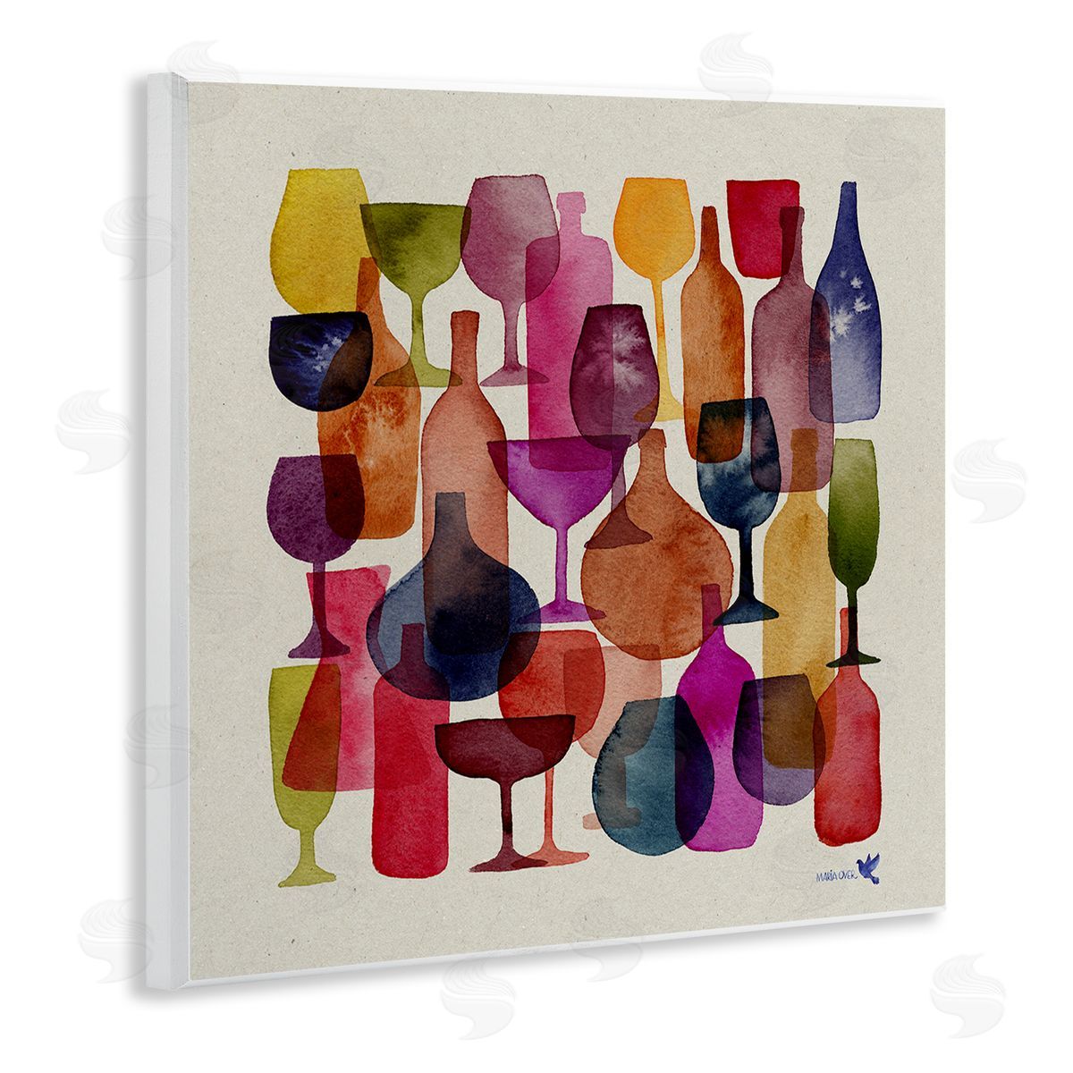 Maria Over Modern Overlapping Wine Glasses Wooden Wall Plaque Art Print