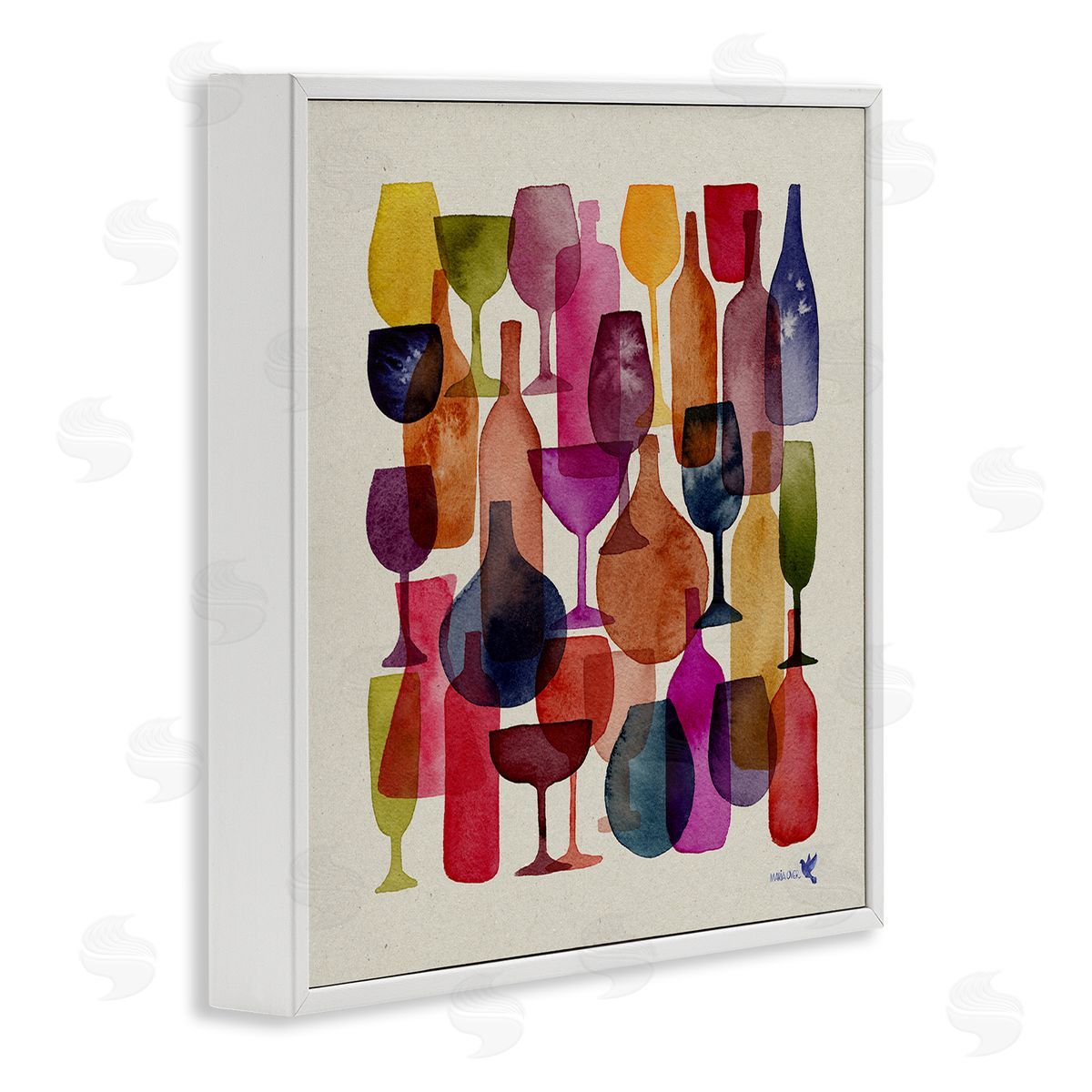 Maria Over Modern Overlapping Wine Glasses White Framed Glicee Wall Art Print