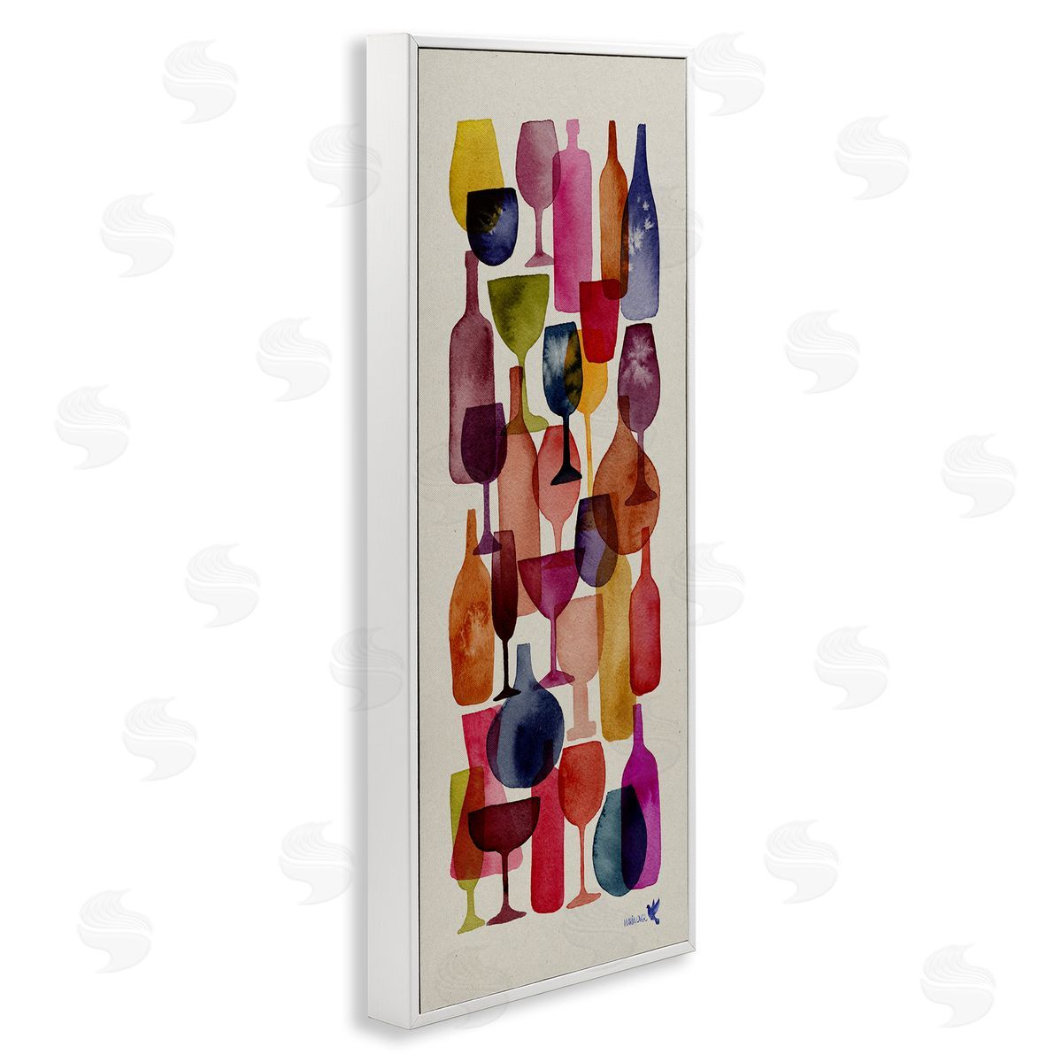 Layered Wine Glasses Painting White Frame Print Wall Art, Home Decor by Maria Over