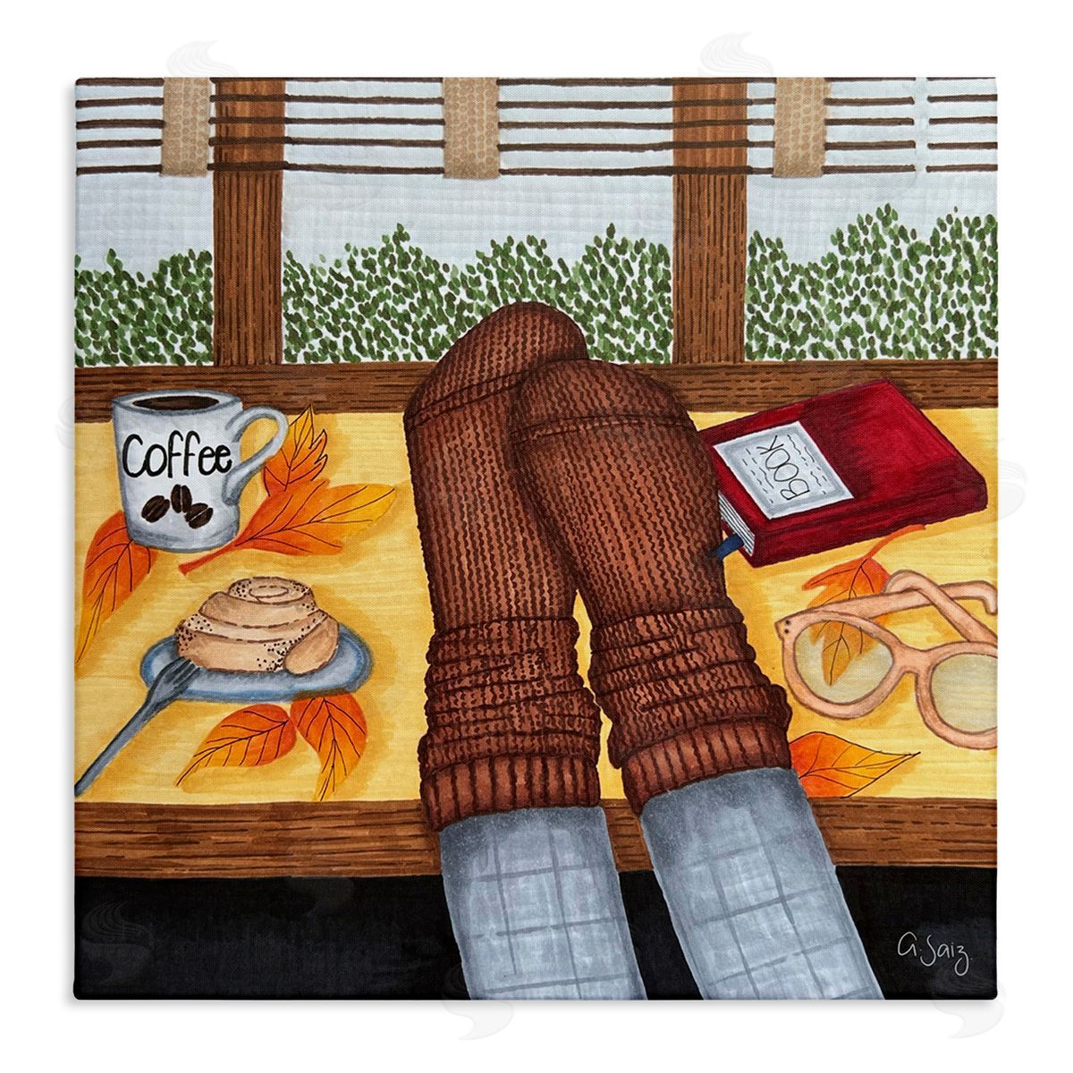Ale Saiz Studio Resting Feet Autumn Cozy Coffee Stretched Canvas Wall Art Print