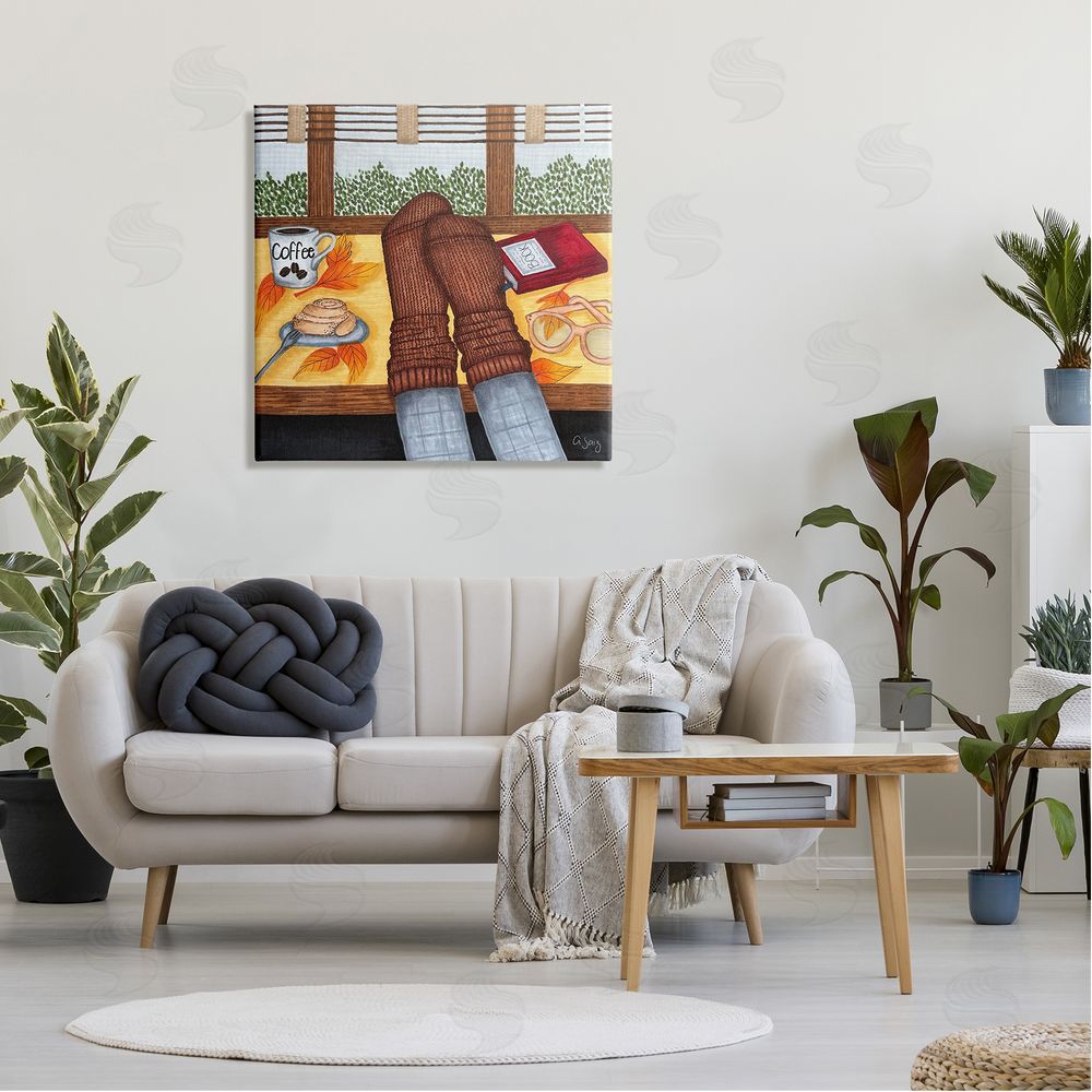 Ale Saiz Studio Resting Feet Autumn Cozy Coffee Canvas Wall Art in Room