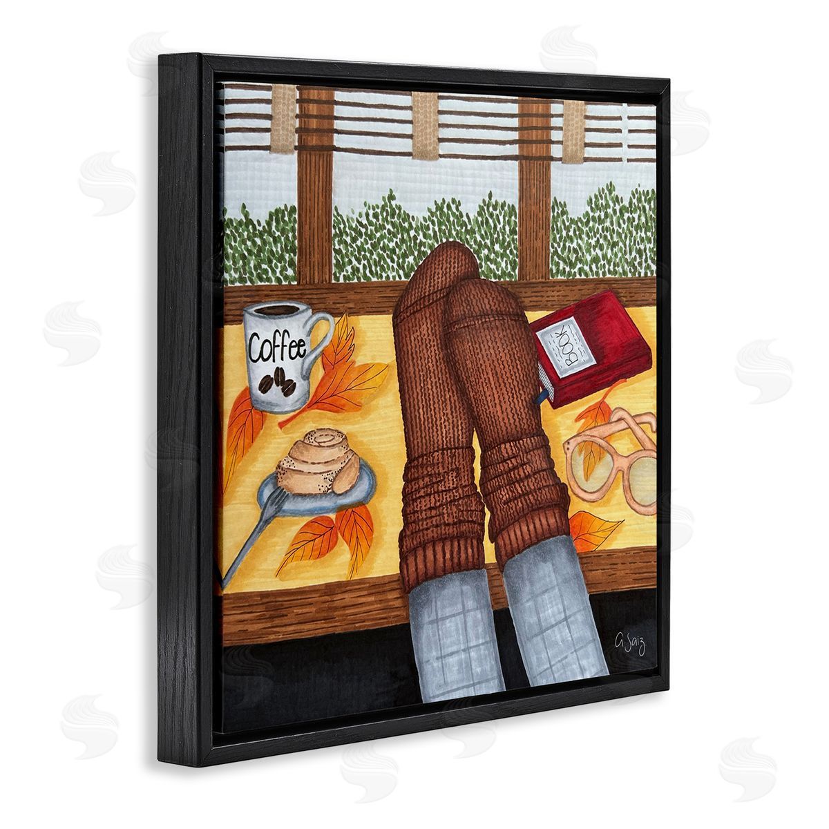 Ale Saiz Studio Resting Feet Autumn Cozy Coffee Black Floating Frame Canvas Wall Art Print
