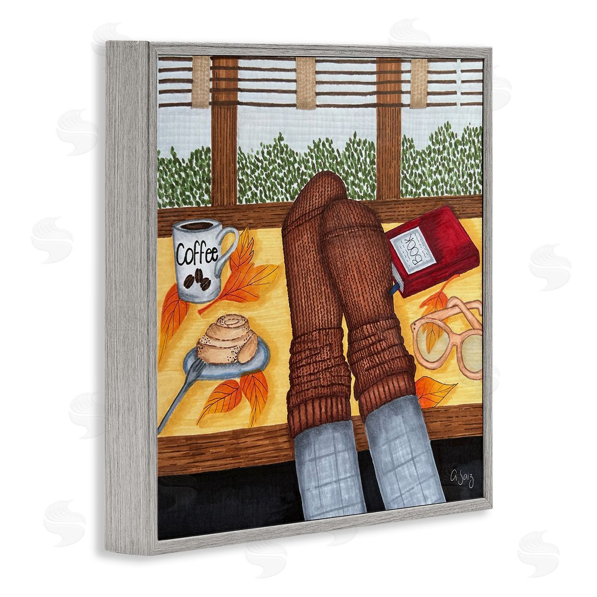Ale Saiz Studio Resting Feet Autumn Cozy Coffee Gray Framed Glicee Wall Art Print