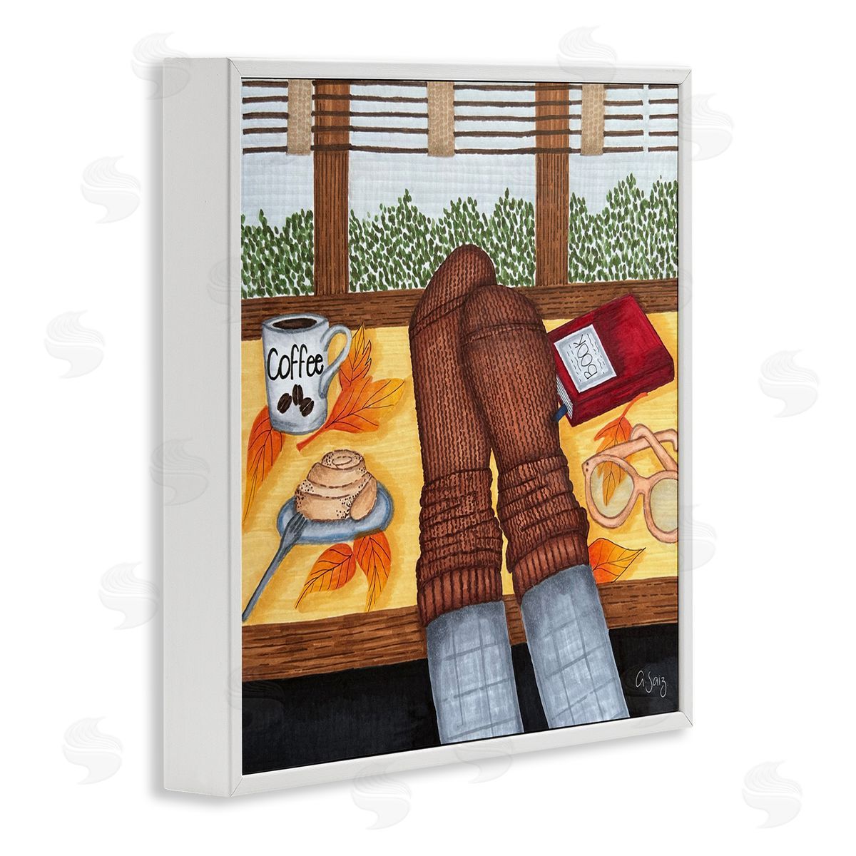 Ale Saiz Studio Resting Feet Autumn Cozy Coffee White Framed Glicee Wall Art Print