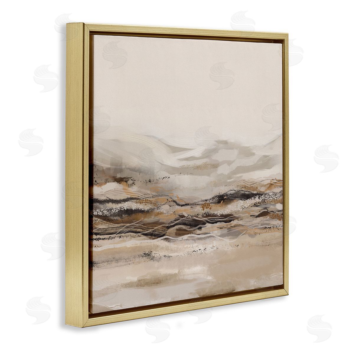 Abstract Mountains Landscape Gold Floating Frame Canvas Wall Art, Home Decor by Ros Ruseva