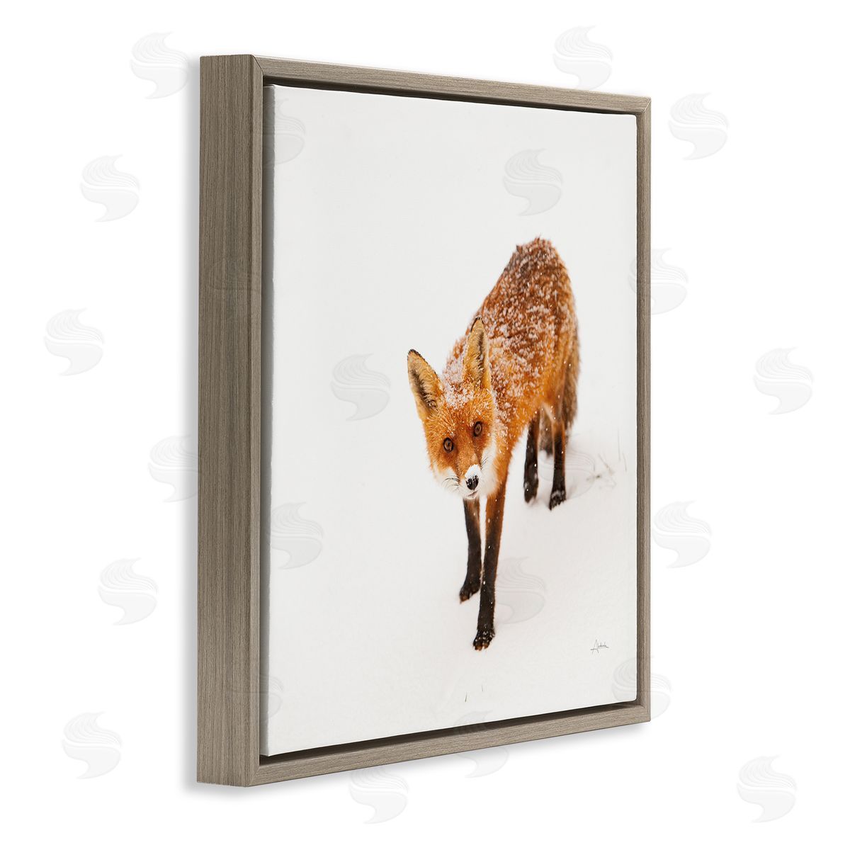 Aledanda Fox Stepping Snowy Landscape Brown Floating Frame Canvas Wall Art Print