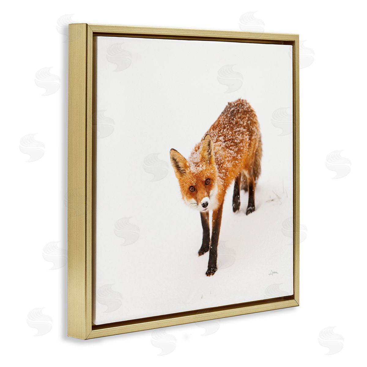 Aledanda Fox Stepping Snowy Landscape Gold Floating Frame Canvas Wall Art Print