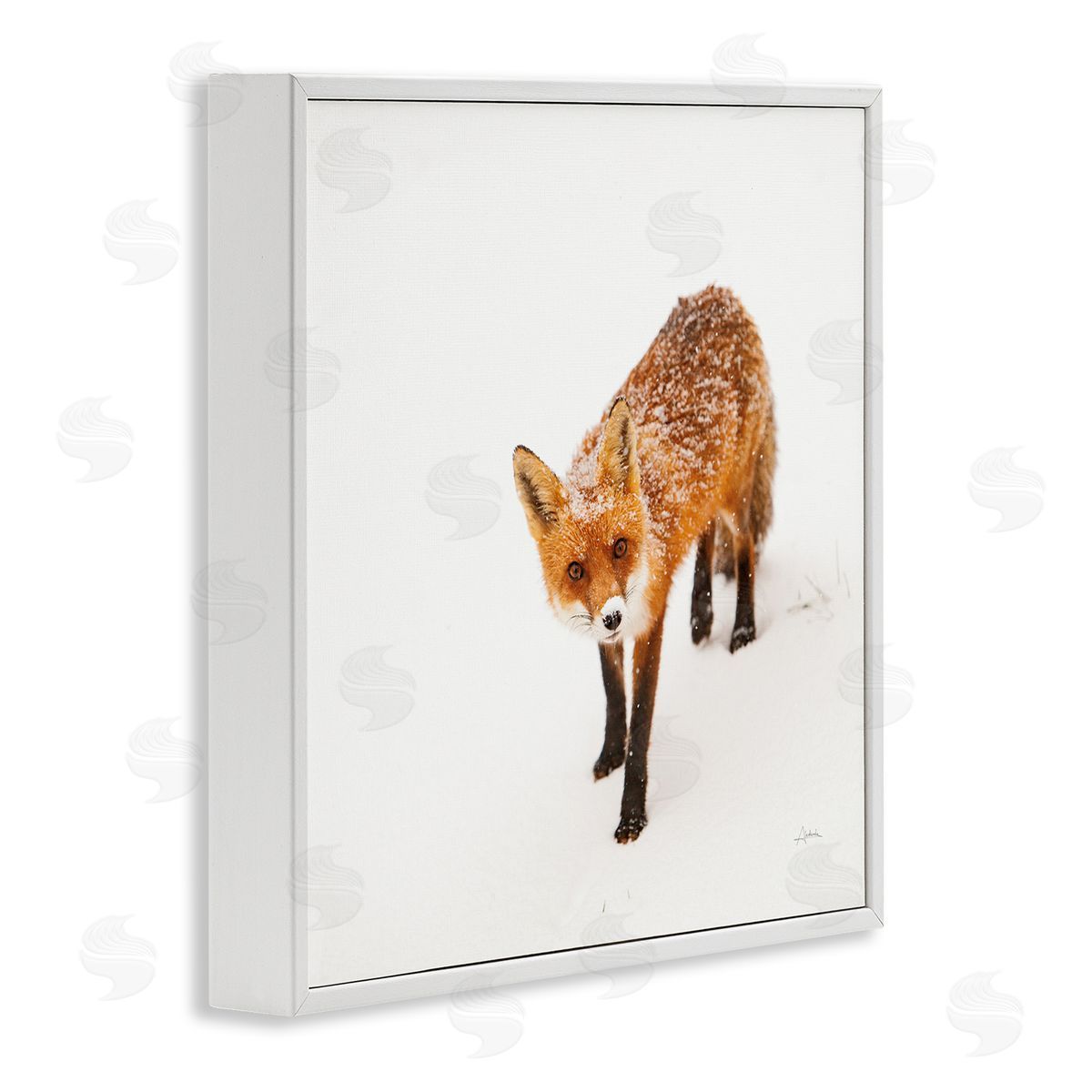 Aledanda Fox Stepping Snowy Landscape White Framed Glicee Wall Art Print