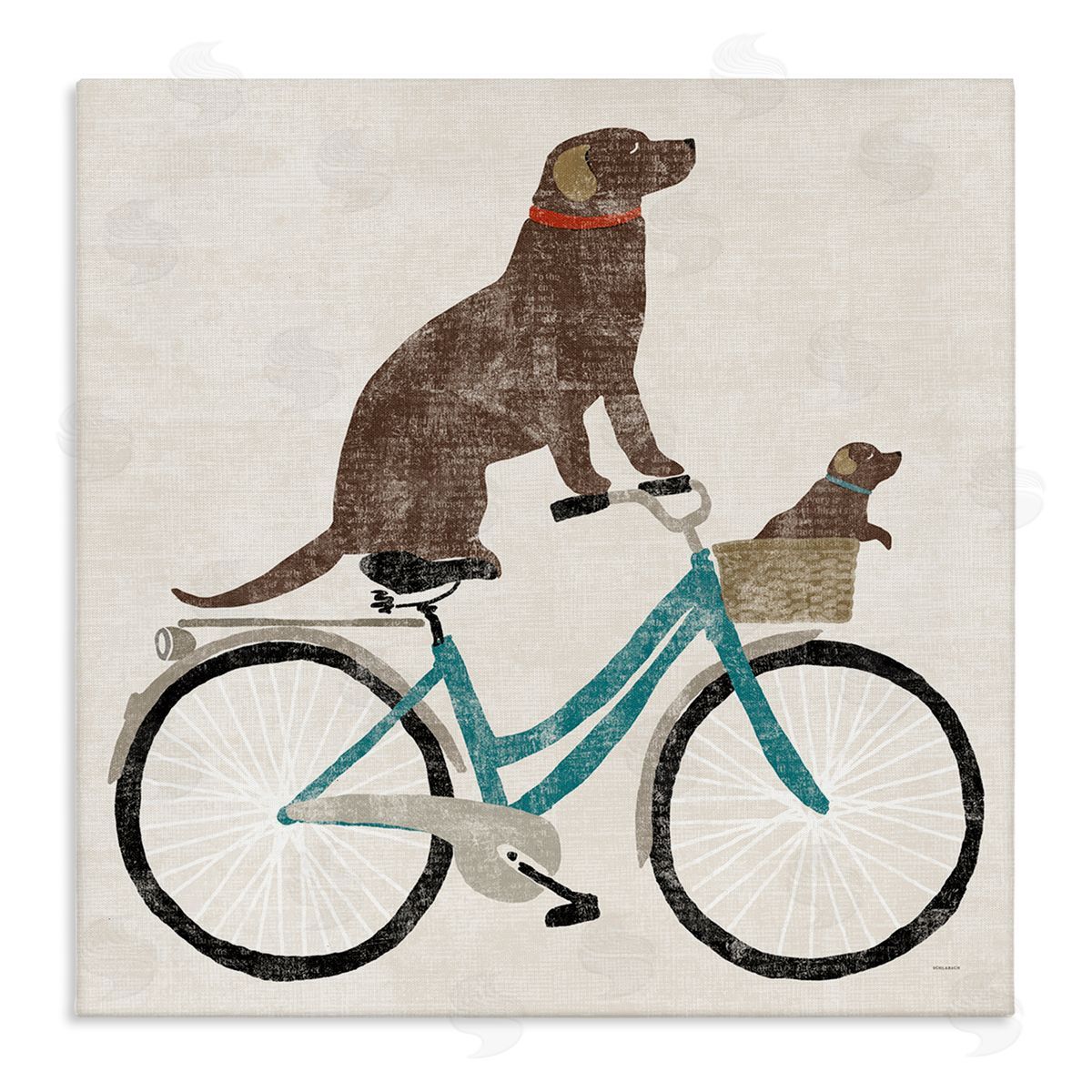Sue Schlabach Vintage Dogs Riding Bicycle Stretched Canvas Wall Art Print