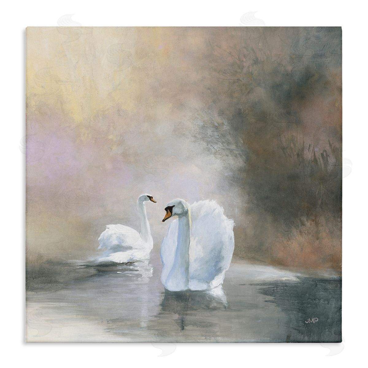 Julia Purinton Swans on Lake Landscape Stretched Canvas Wall Art Print