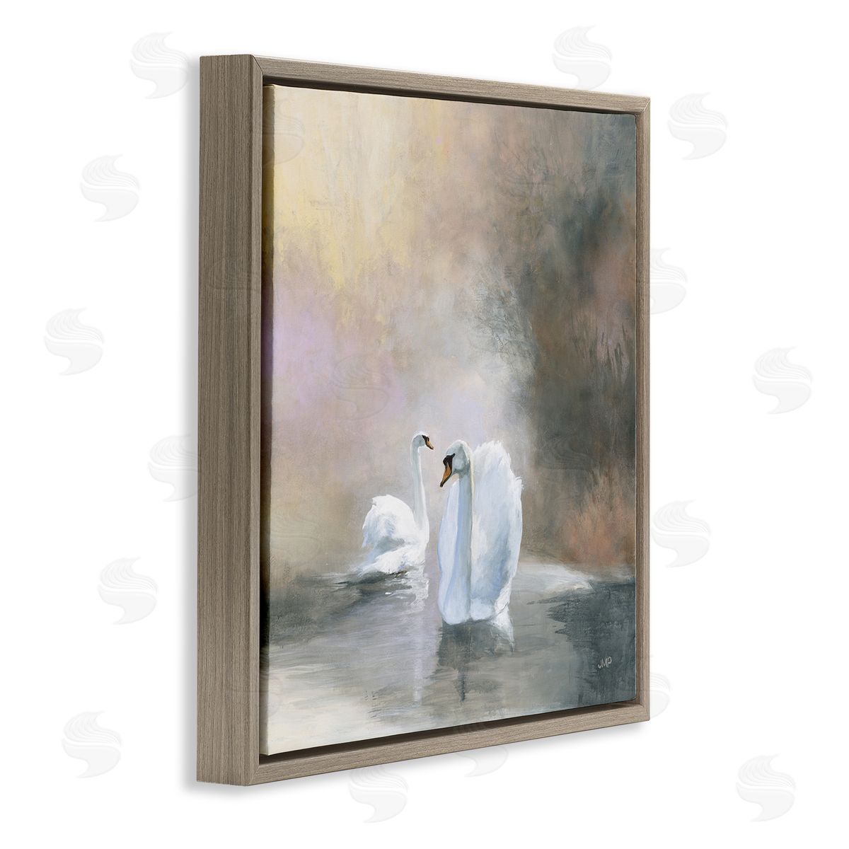 Julia Purinton Swans on Lake Landscape Brown Floating Frame Canvas Wall Art Print