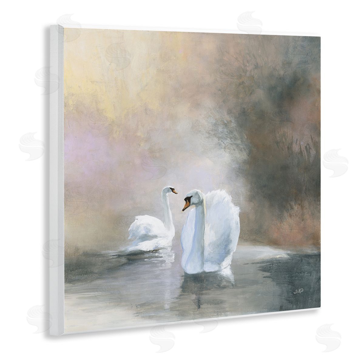 Julia Purinton Swans on Lake Landscape Wooden Wall Plaque Art Print