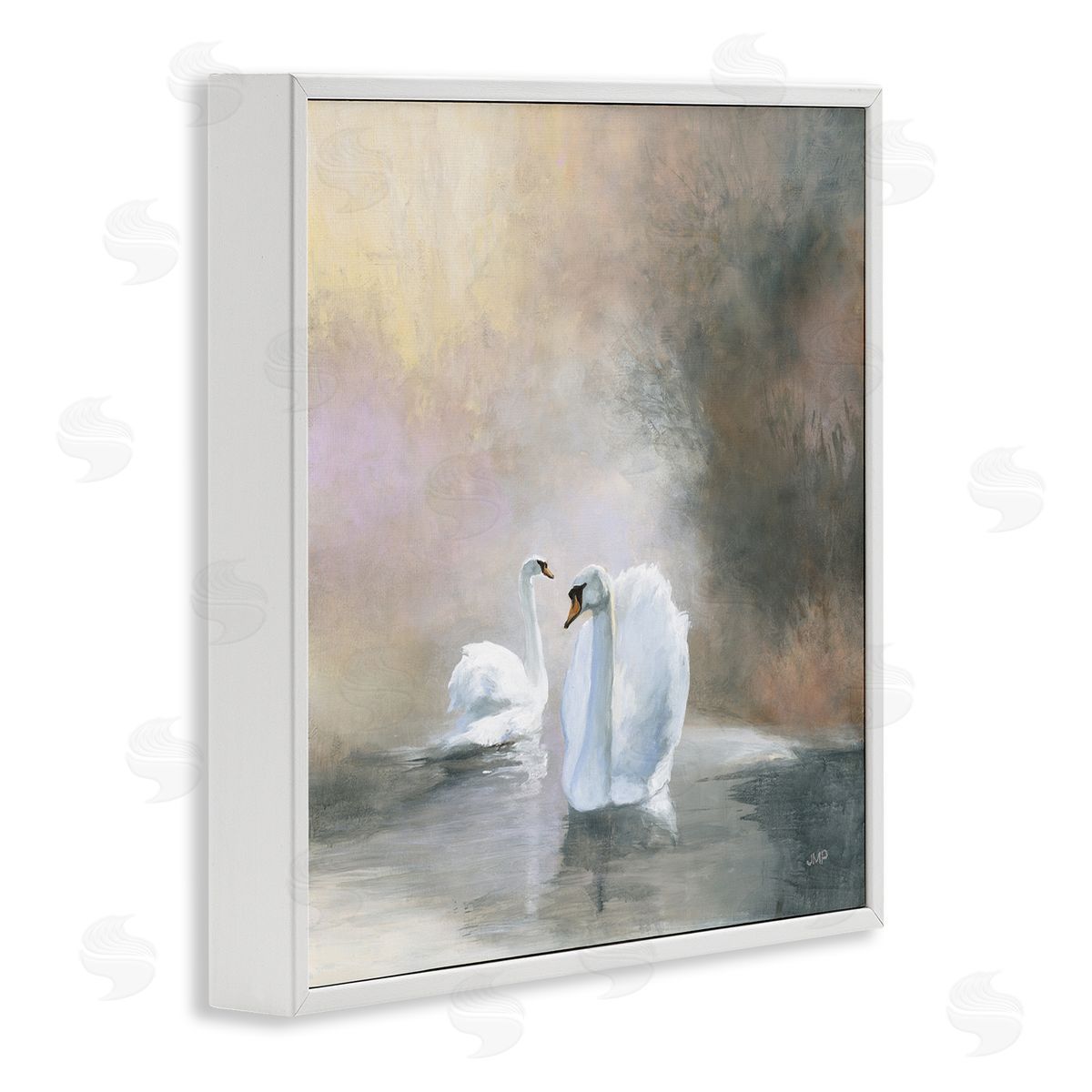 Julia Purinton Swans on Lake Landscape White Framed Glicee Wall Art Print