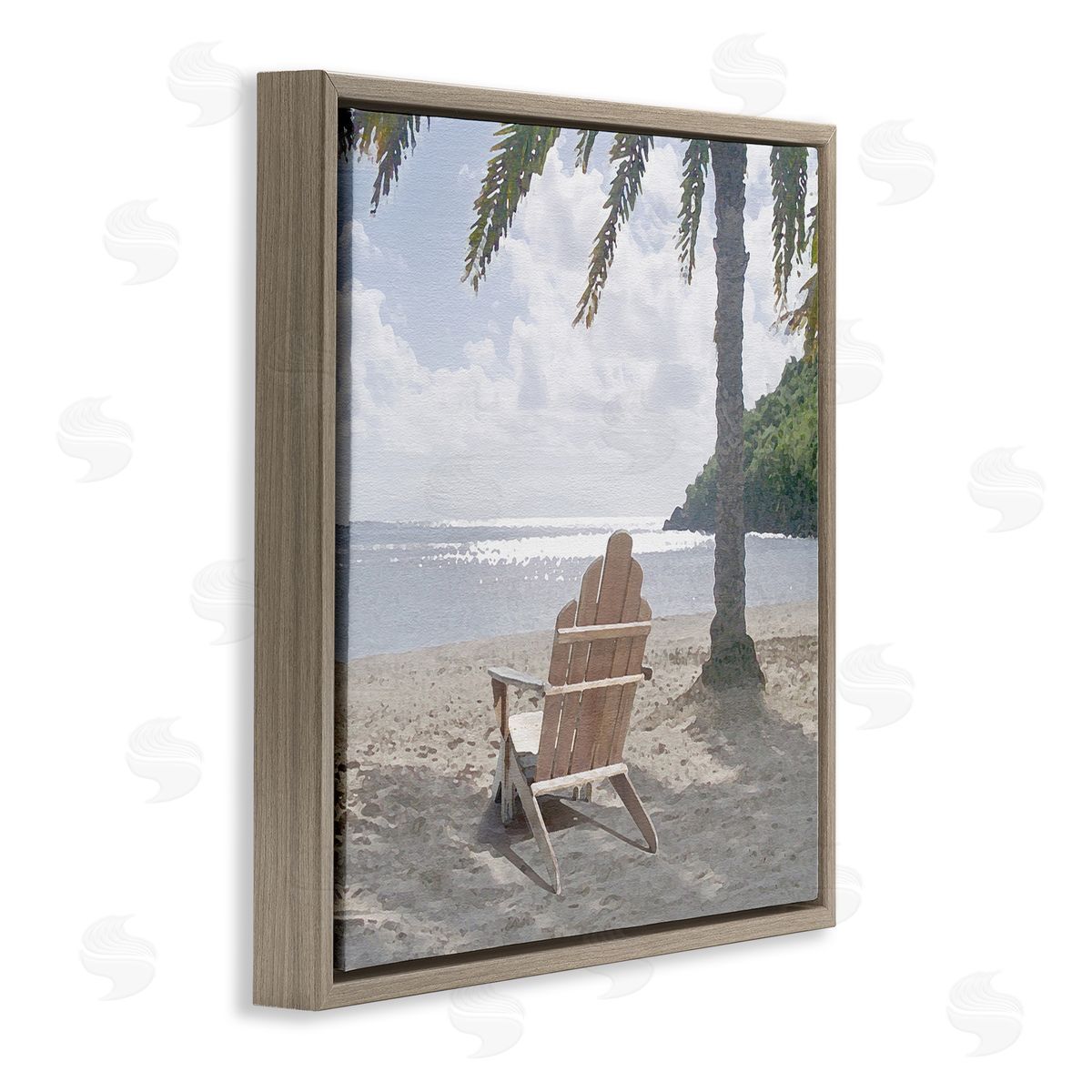 Noah Bay Tropical Beach Shoreline Brown Floating Frame Canvas Wall Art Print