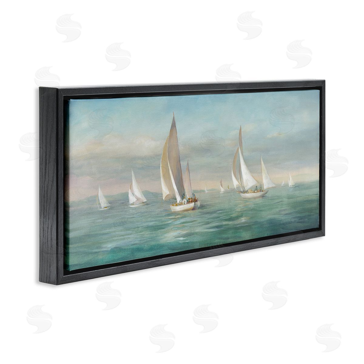 Sailboat Fleet Ocean Waves Black Floating Frame Canvas Wall Art, Home Decor by Danhui Nai