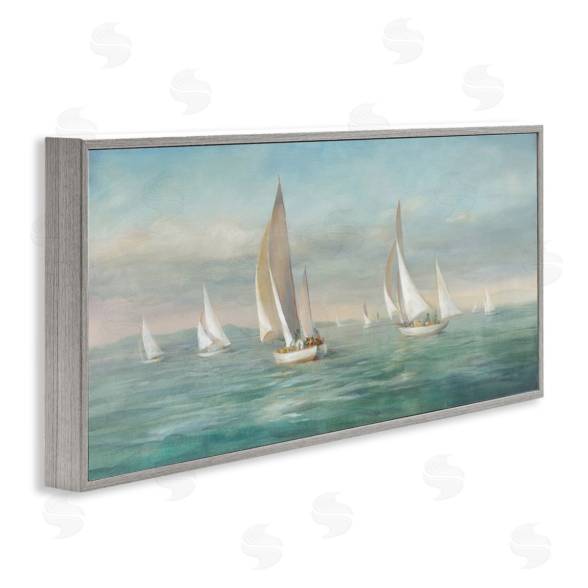 Sailboat Fleet Ocean Waves Grey Frame Print Wall Art, Home Decor by Danhui Nai