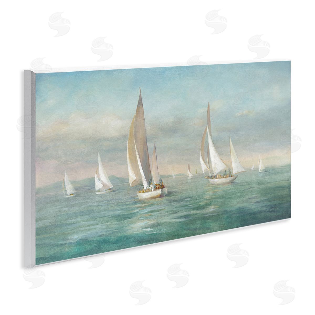 Sailboat Fleet Ocean Waves Wood Plaque Wall Art, Home Decor by Danhui Nai