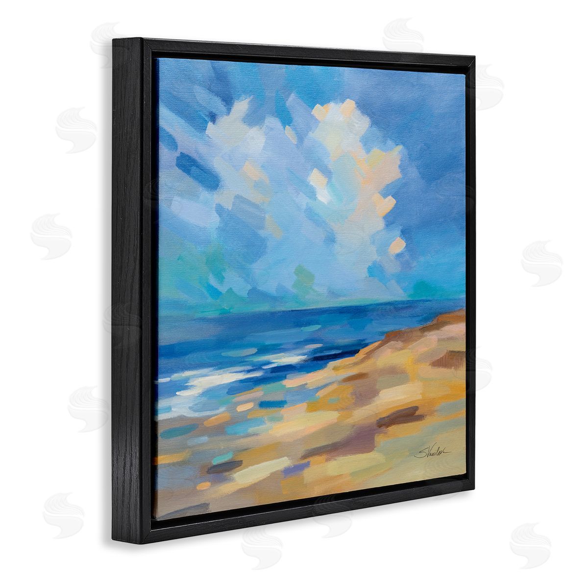 Silvia Vassileva Abstract Beach Painting Black Floating Frame Canvas Wall Art Print