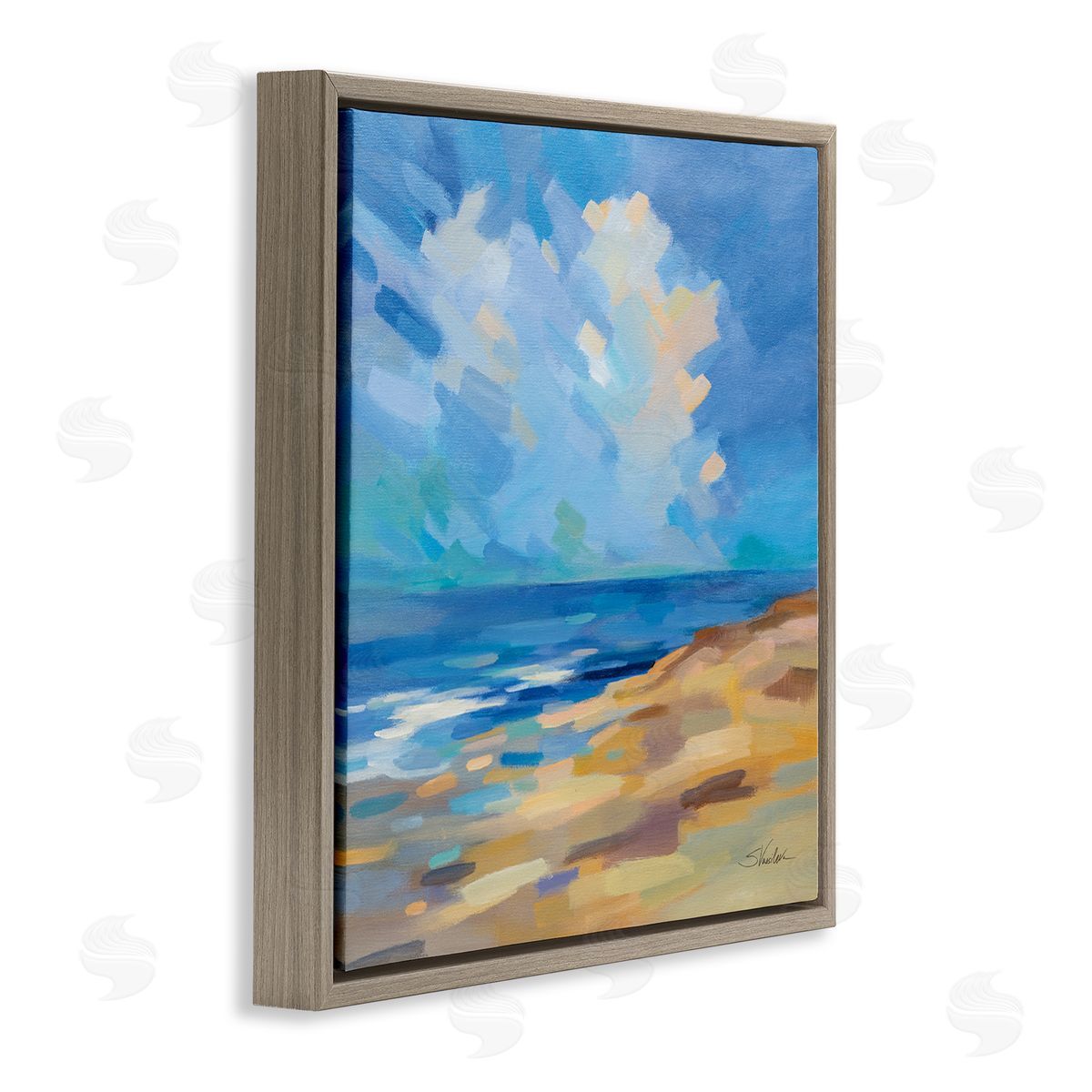 Silvia Vassileva Abstract Beach Painting Brown Floating Frame Canvas Wall Art Print