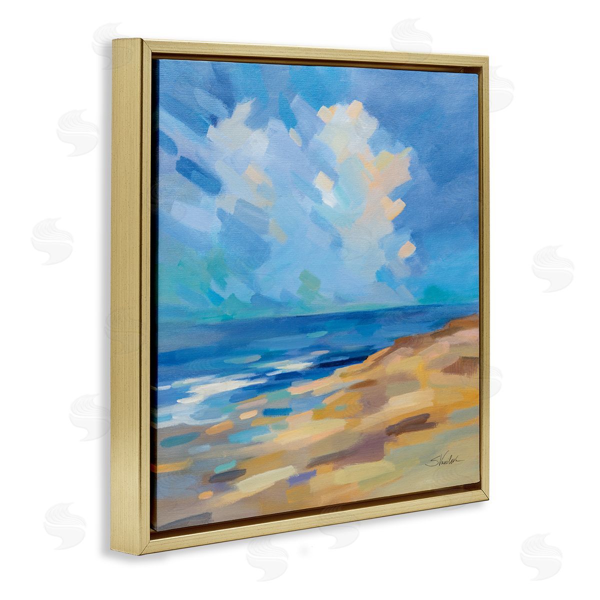 Silvia Vassileva Abstract Beach Painting Gold Floating Frame Canvas Wall Art Print