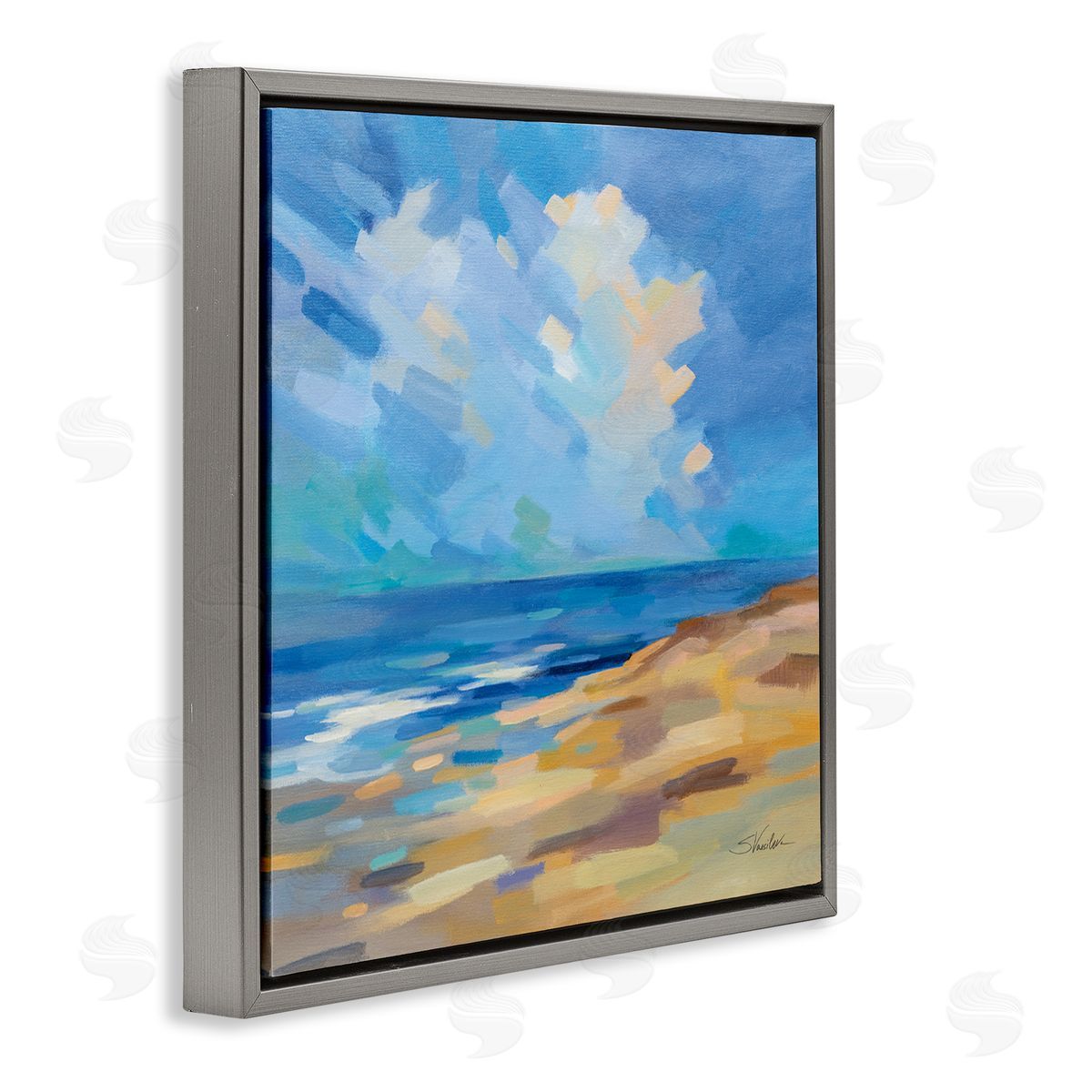 Silvia Vassileva Abstract Beach Painting Gray Floating Frame Canvas Wall Art Print