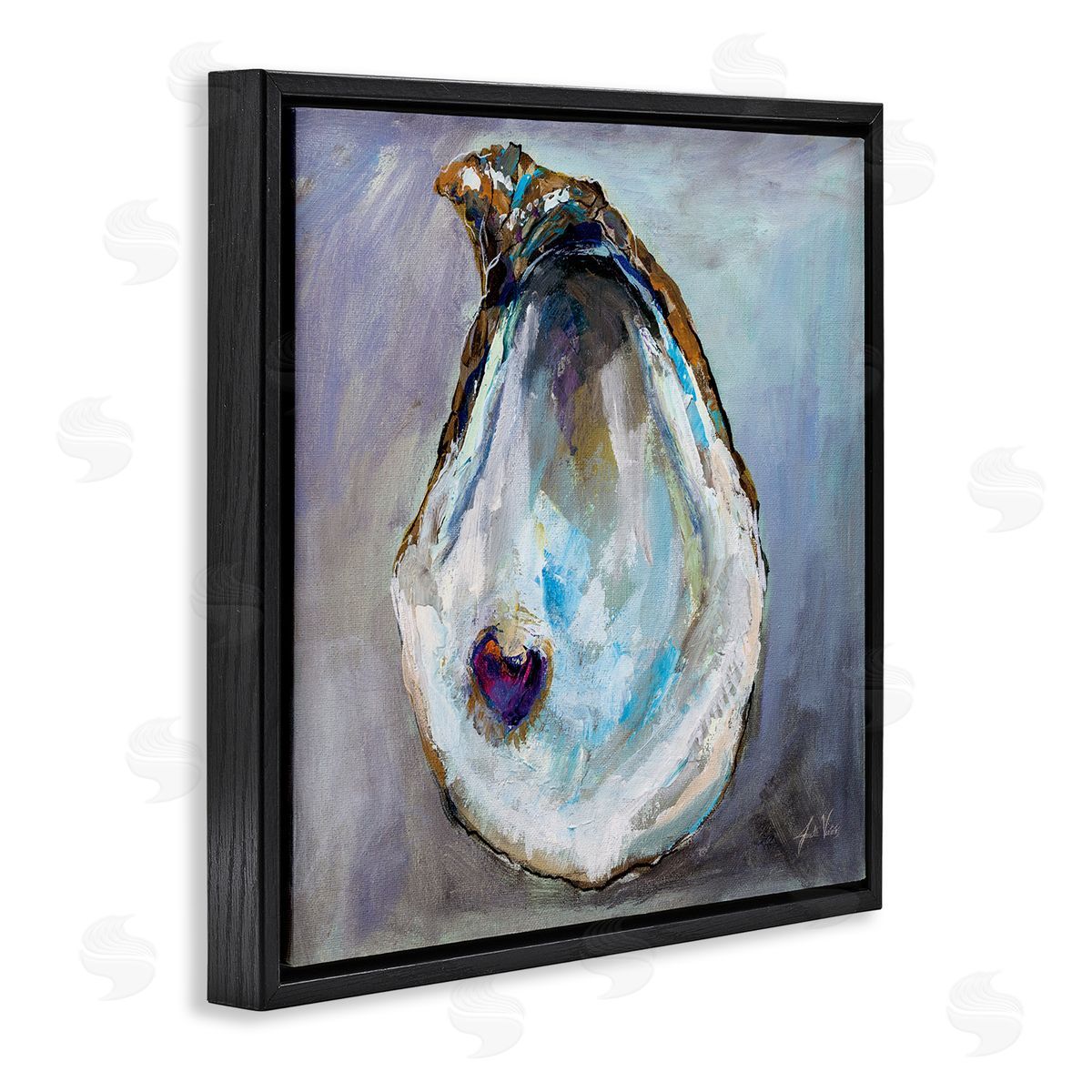 Oyster Shell with Pearl Black Floating Frame Canvas Wall Art, Home Decor by Jeanette Vertentes