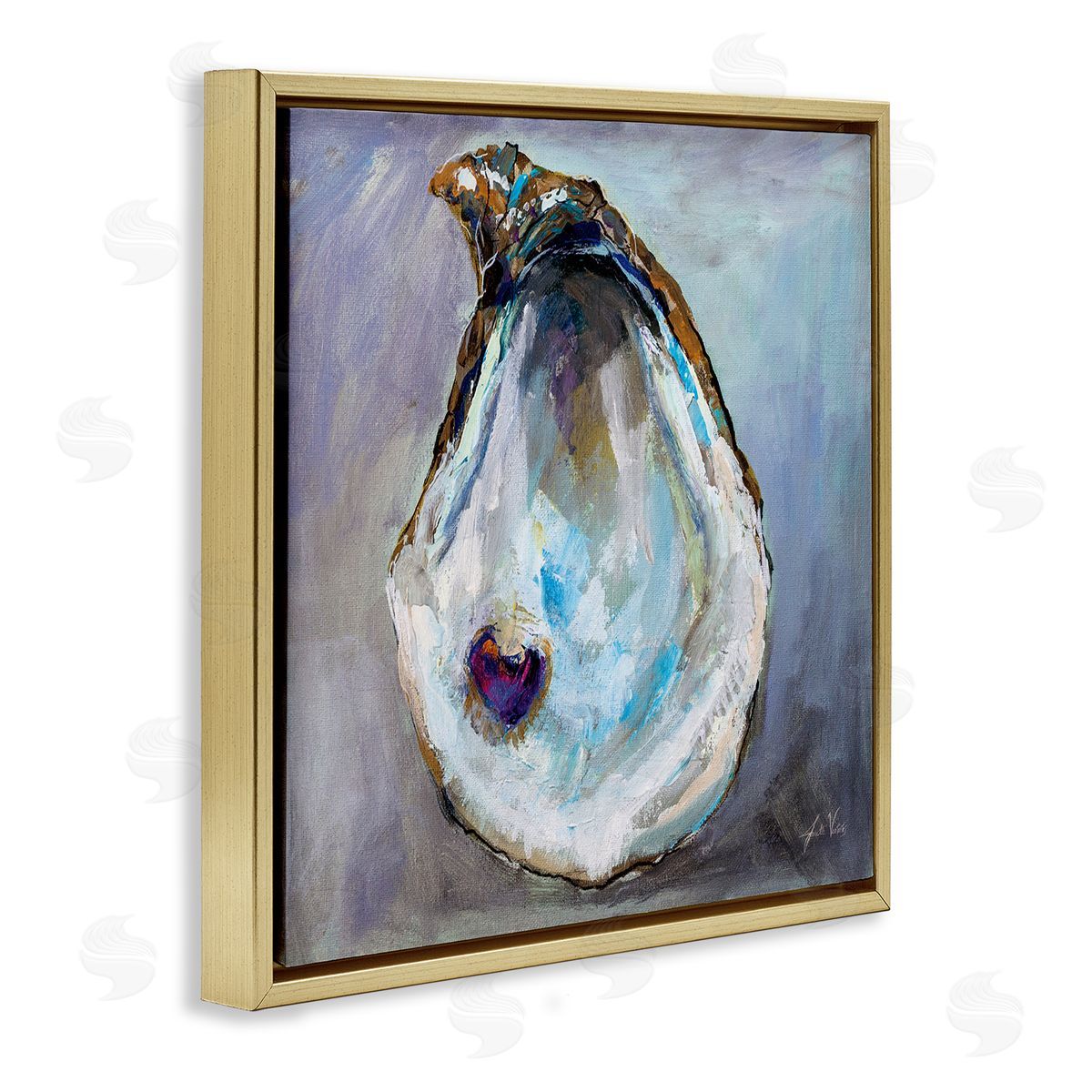 Oyster Shell with Pearl Gold Floating Frame Canvas Wall Art, Home Decor by Jeanette Vertentes