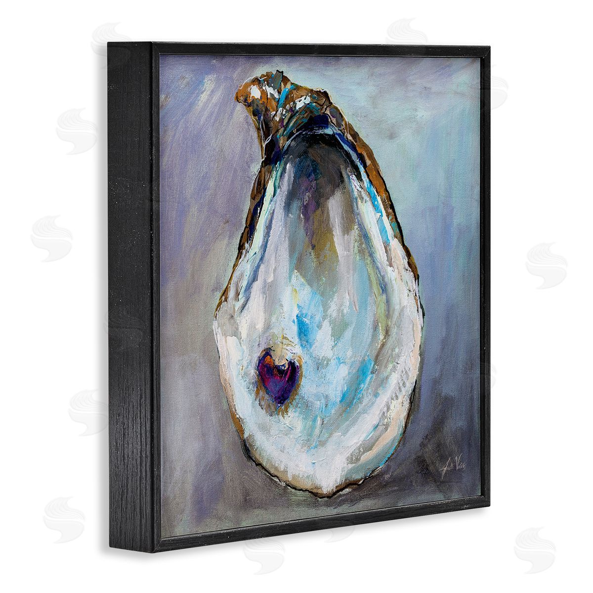 Oyster Shell with Pearl Black Frame Print Wall Art, Home Decor by Jeanette Vertentes