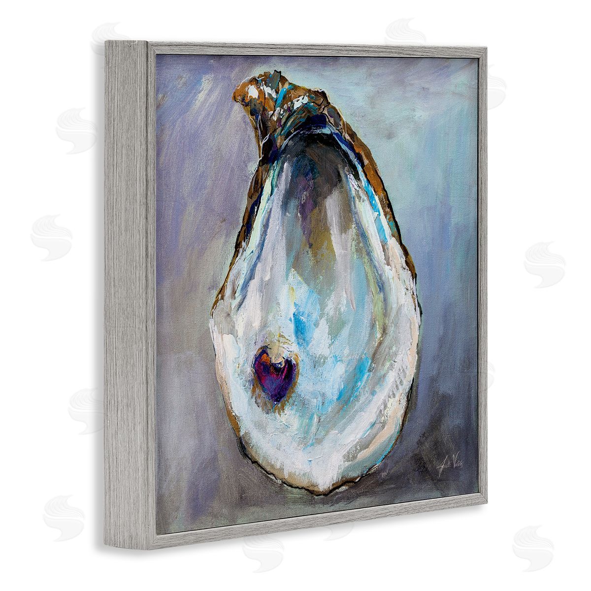 Oyster Shell with Pearl Grey Frame Print Wall Art, Home Decor by Jeanette Vertentes