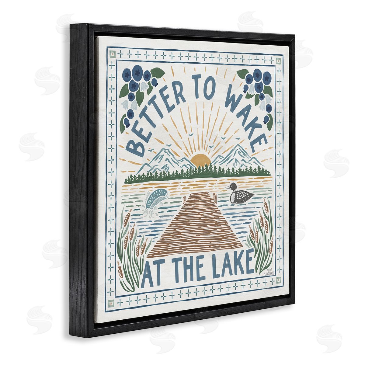 Laura Marshall Wake at Lake Phrase Black Floating Frame Canvas Wall Art Print