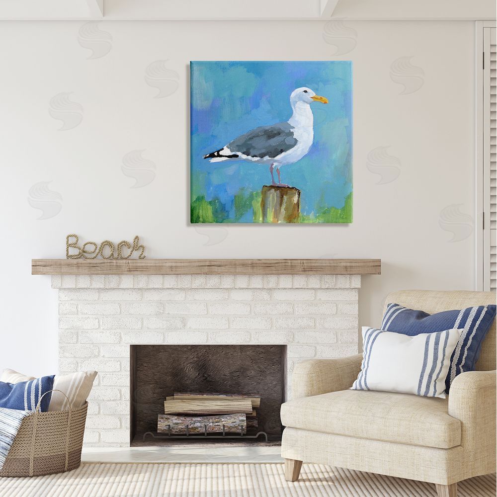 Victoria Barnes Seagull Perched Painting Canvas Wall Art in Room