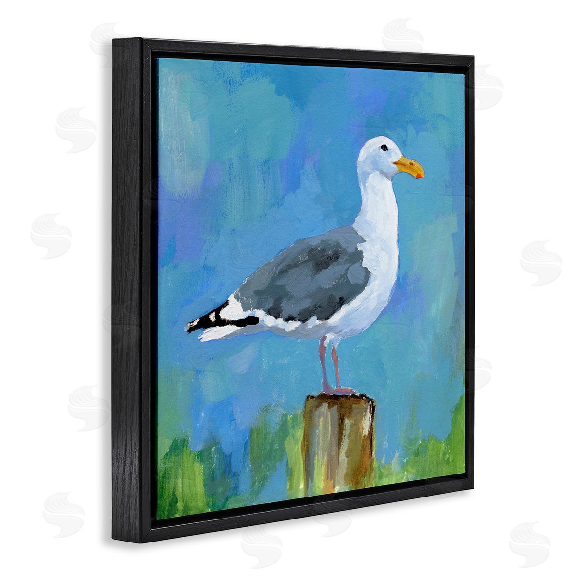 Victoria Barnes Seagull Perched Painting Black Floating Frame Canvas Wall Art Print